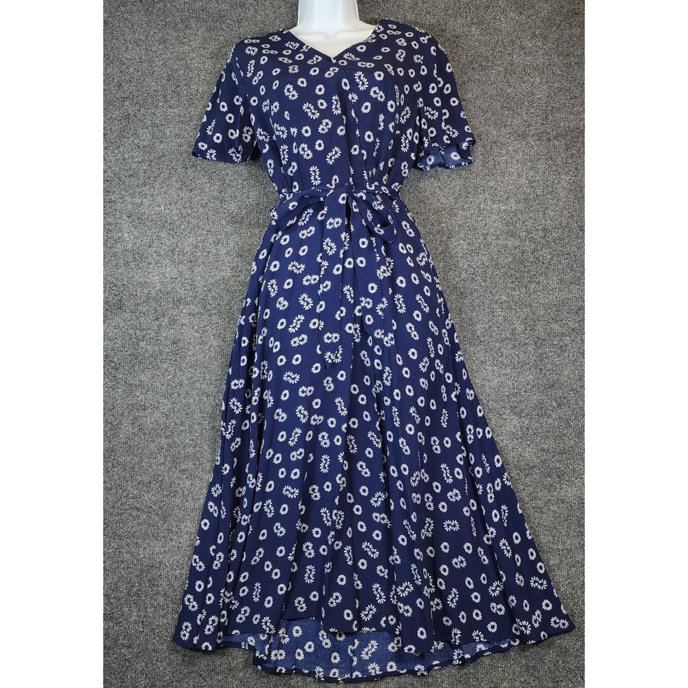 Talbots Daisy Floral Viscose Tie Waist‎ Midi Fit & Flare Dress Women's Size 8
